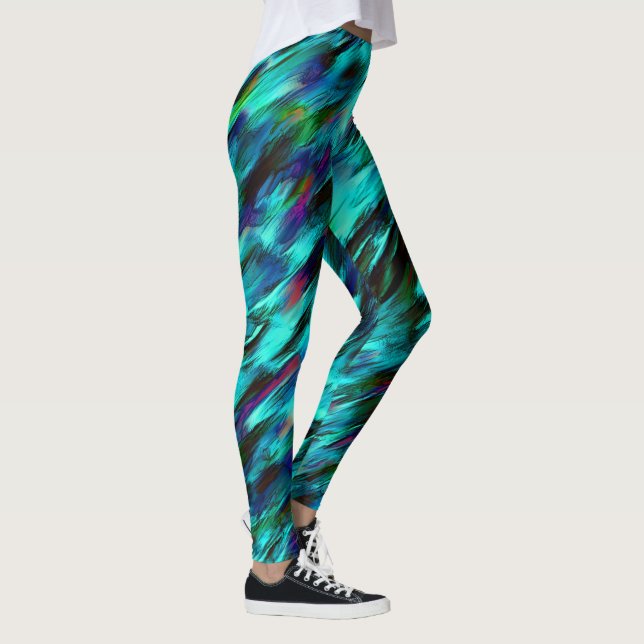 Legging Brilhante manchado de ciano a azul e manchas verme (Direita)