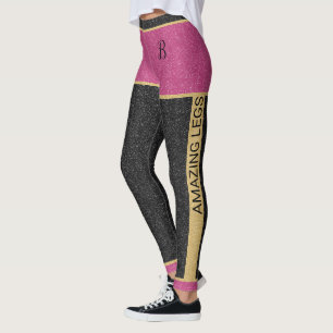 Legging Brilhante Preto Rosa Dourado Menor Cinza Personali