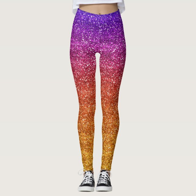 Legging Brilhante Roxo e Gradiente Laranja (Frente)