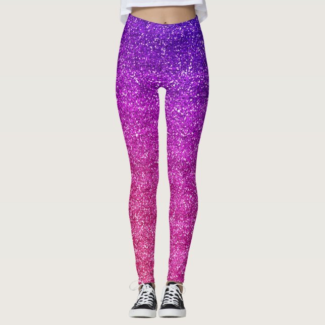 Legging Brilhante Roxo e Gradiente Rosa (Frente)