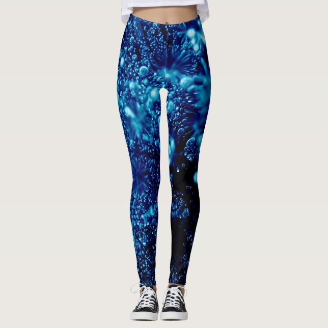 Legging Brilho azul Bolhas congeladas abstratas (Frente)