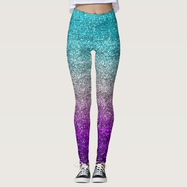 Legging Brilho com Gradiente Azul, Cinza e Roxo (Frente)