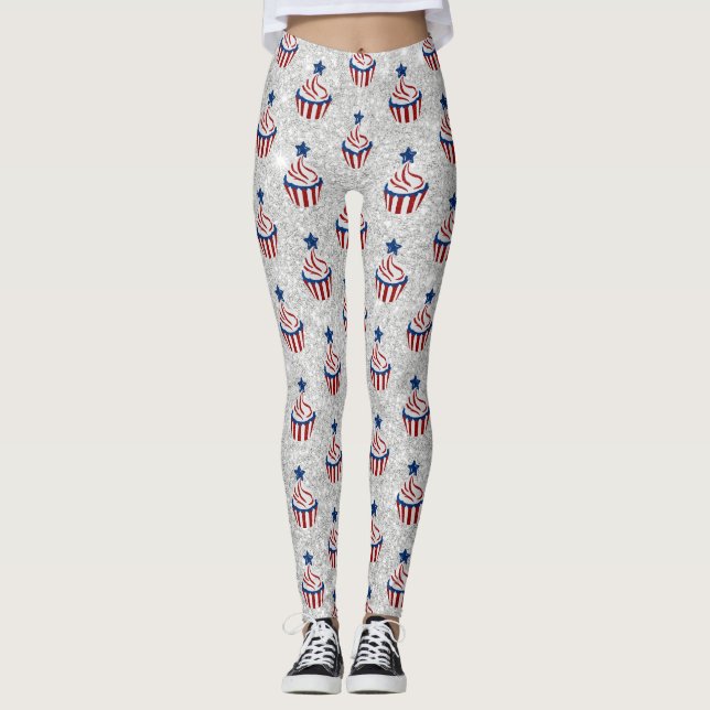 Legging Brilho de Cupcake Vermelho, Branco e Azul para 4 d (Frente)