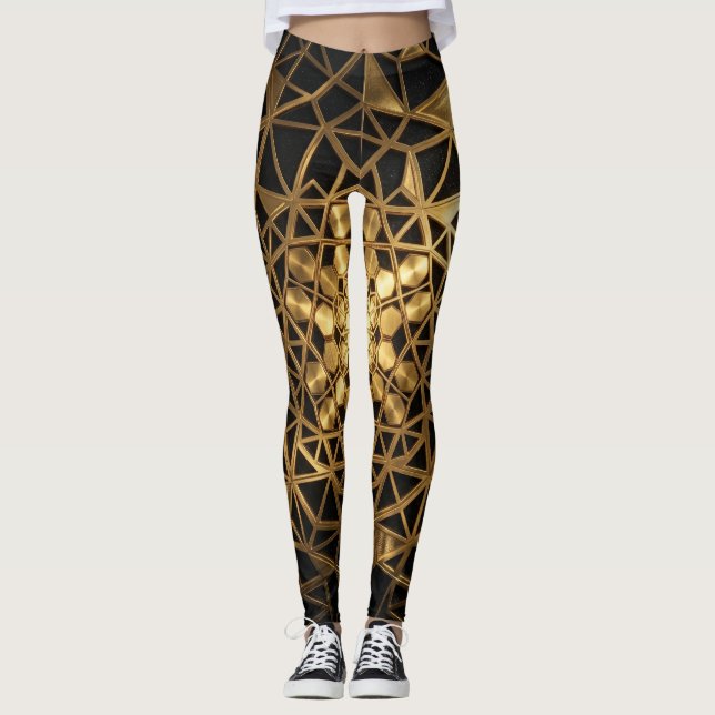 Legging Brilho Dourado da Geometria Sagrada (Frente)