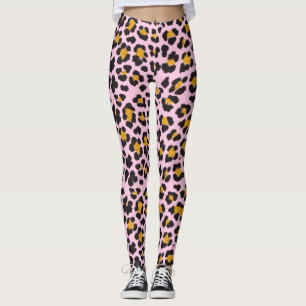 Legging Brilho Dourado do Leopardo Rosa Pastel