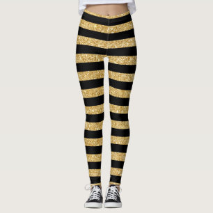 Legging Brilho Dourado elegante e teste padrão preto da