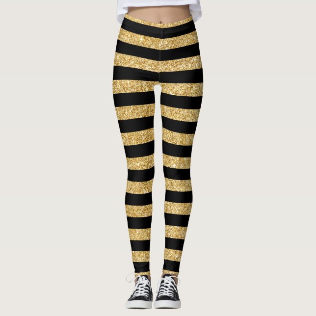 Legging Brilho Dourado elegante e teste padrão preto da (Frente)