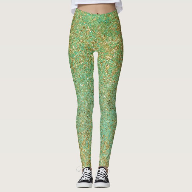 Legging Brilho Dourado & Glamour Aquático Turquesa Brilho  (Frente)