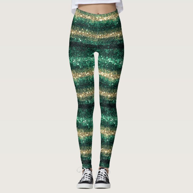 Legging Brilho Dourado Verde Dia de São Patrício Brilho (Frente)