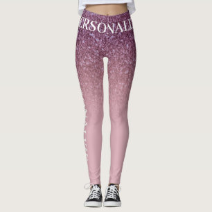 Legging Brilho em Rose Gold, Adicione Seu Nome ou Texto Pe