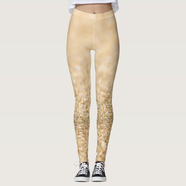 Legging Brilho falso de luz dourada champanhe faísca (Frente)