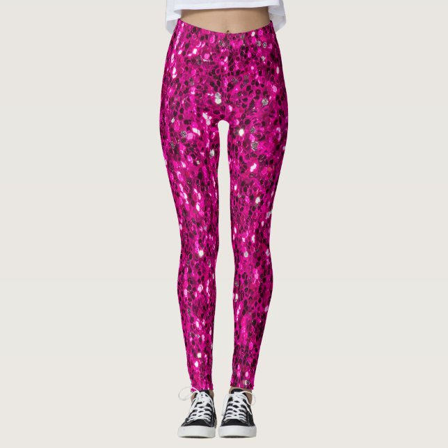 Legging Brilho falso de rosa quente (Frente)