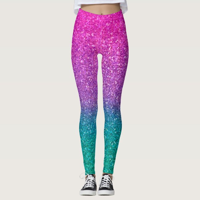 Legging Brilho Rosa Azul Turquesa e Roxo (Frente)