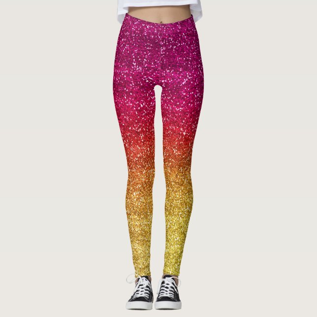 Legging Brilho Rosa Escuro e Amarelo Gradiente Glitter Lic (Frente)