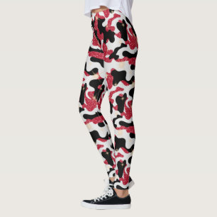 Legging Brilho Vermelho Branco Preto Camuflagem Camo