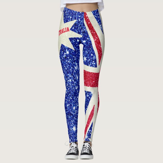 Legging Brilho Vermelho e Azul, Bandeiras da Austrália (Frente)