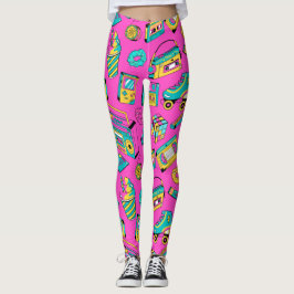 Legging Brincadeira dos anos 80 Retro Colorido Brilhante N