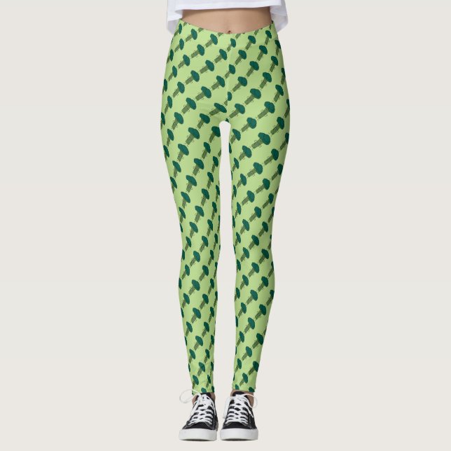 Legging Brócolos que dobram o vegetal feliz do verde da (Frente)