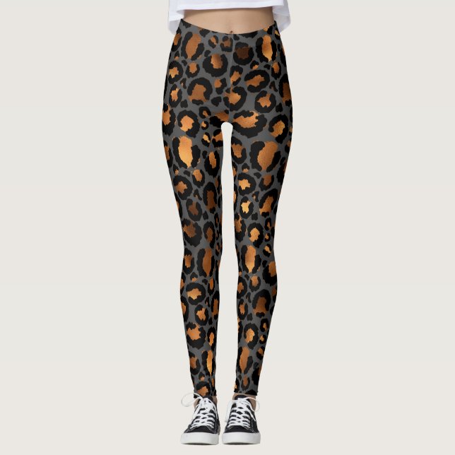 Legging Bronze e leopardo negro, impressão animal chita (Frente)