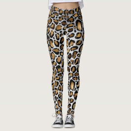Legging Bronze Metálico e Manchas Leopardo Pretas em Branc