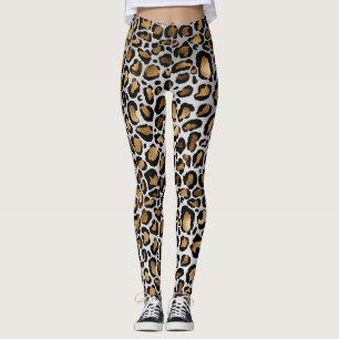 Legging Bronze Metálico e Manchas Leopardo Pretas em Branc