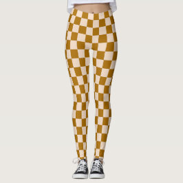 Legging Brown and beige checkerboard pattern