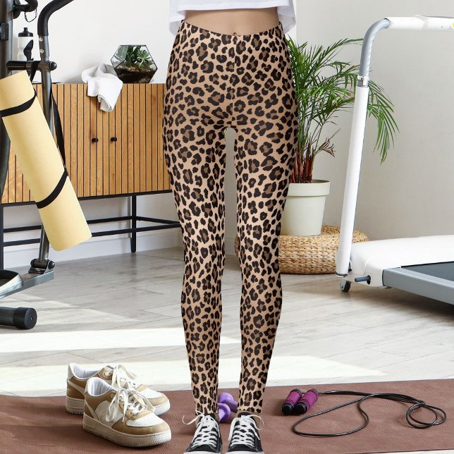 Legging Brown Beige Safari Wild Cat Skin Leopard Pattern (Criador carregado)