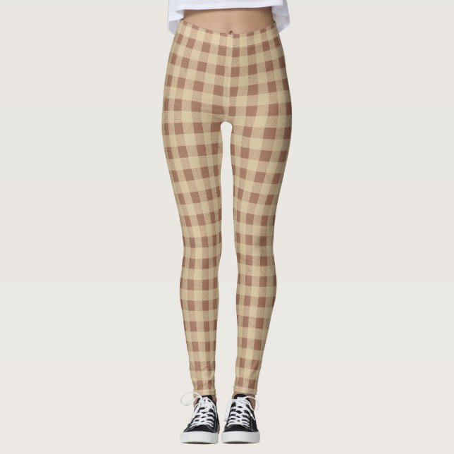 Legging Brown Tan Beige Buffalo Xadrez verificada Trendy (Frente)