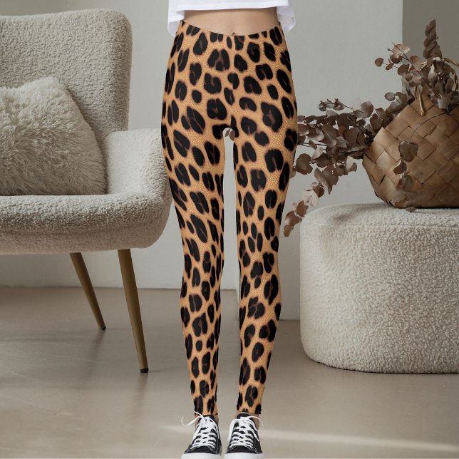Legging Brown Tan Black Spots Pattern Safari Leopard Print (Criador carregado)