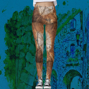 Legging Brown Wood Abstrato Art Modern Chic Party Casual