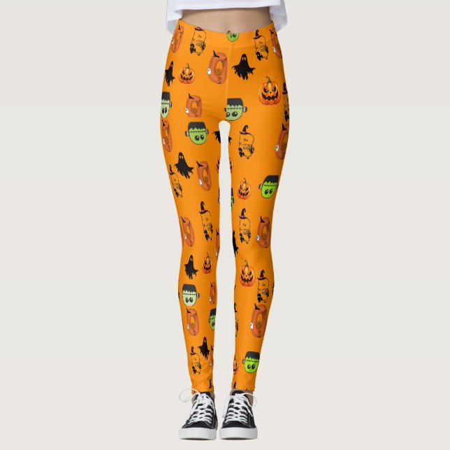 Legging Bruxa Assustadora de Halloween, Casa Assombrada, L (Frente)
