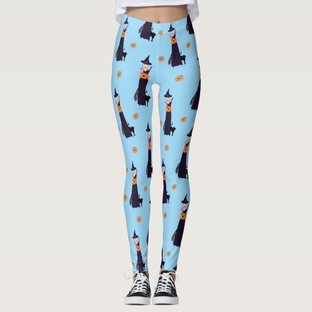 Legging Bruxa de Halloween, Pumpkin Feliz e Gato Negro (Frente)