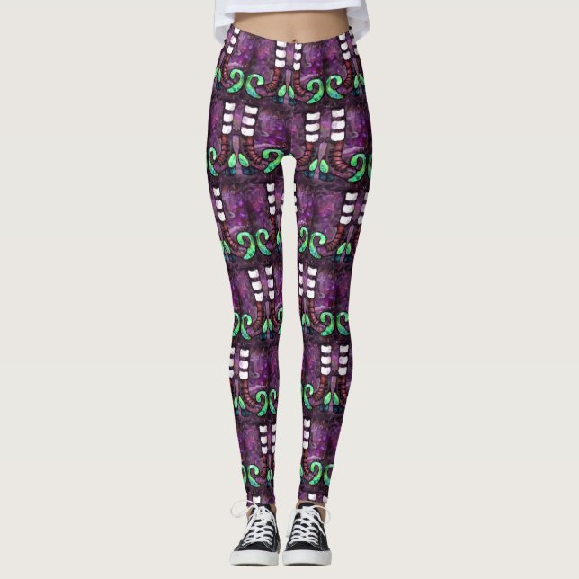 Legging Bruxa do Halloween Boots Purple Green (Frente)