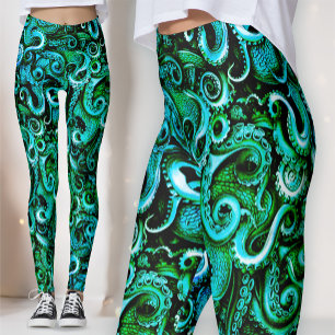 Legging Bruxa do Mar Bioluminescente   Kraken Verde Azulad