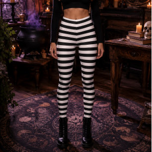 Legging Bruxa Má Listras Pretas e Brancas de Halloween