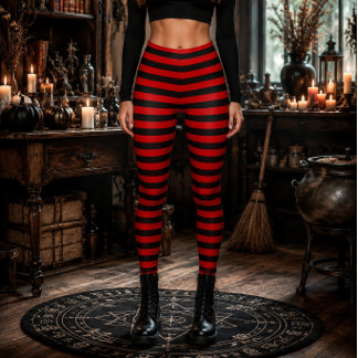 Legging Bruxa Má Listras Vermelhas e Pretas de Halloween