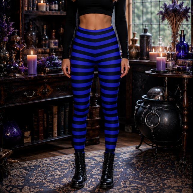 Legging Bruxa Maligna Azul e Preta Listrada de Halloween (Criador carregado)