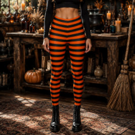 Legging Bruxa Maligna Laranja e Preta Listrada de Hallowee