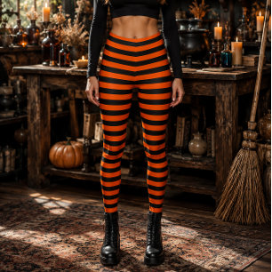 Legging Bruxa Maligna Laranja e Preta Listrada de Hallowee