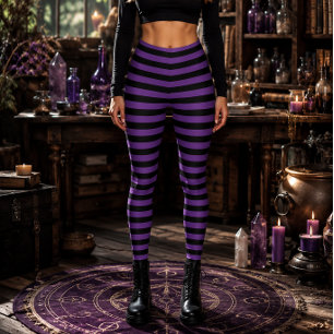Legging Bruxa Maligna Violeta e Listras Pretas de Hallowee