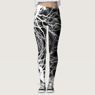 Legging Bruxa Preta e Branca Silhueta de Árvore Gótica