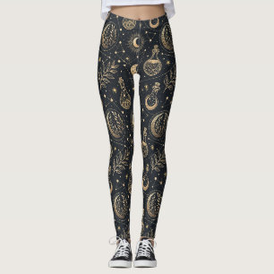 Legging Bruxaria Celestial - Lua Dourada, Garrafas de Poçã