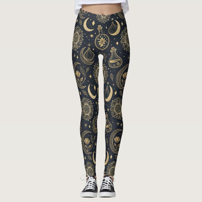 Legging Bruxaria Celestial Mística - Botânica Dourada (Frente)