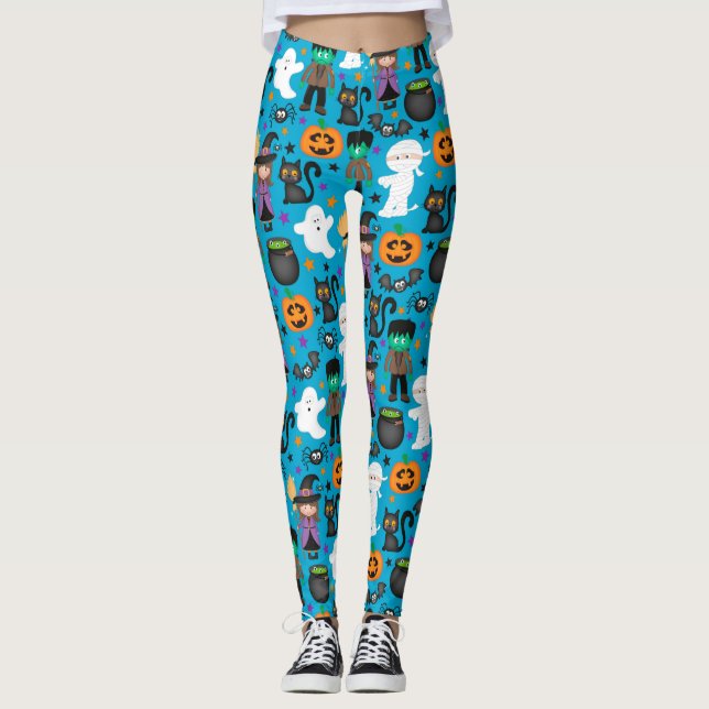 Legging Bruxas, Fantasmas, Múmias Padrão de Halloween (Frente)