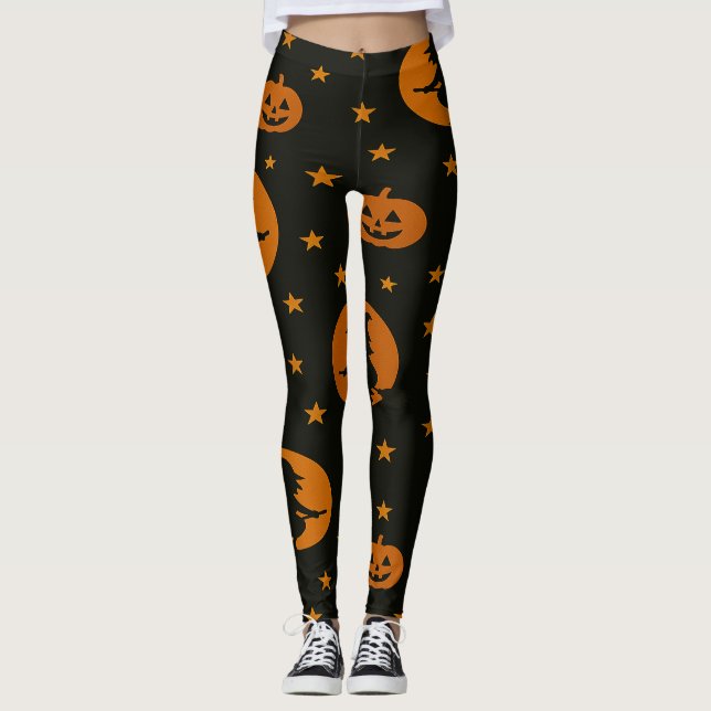 Legging Bruxas Voadoras e Abóboras Flutuantes Preto  (Frente)