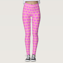 Legging Bubblegum Pink Lilac Love Hearts Impressão