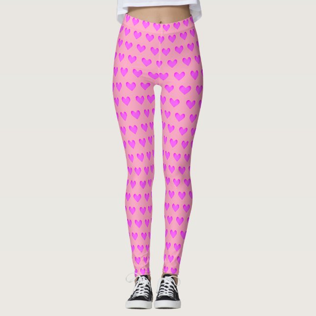 Legging Bubblegum Pink Lilac Love Hearts Impressão (Frente)