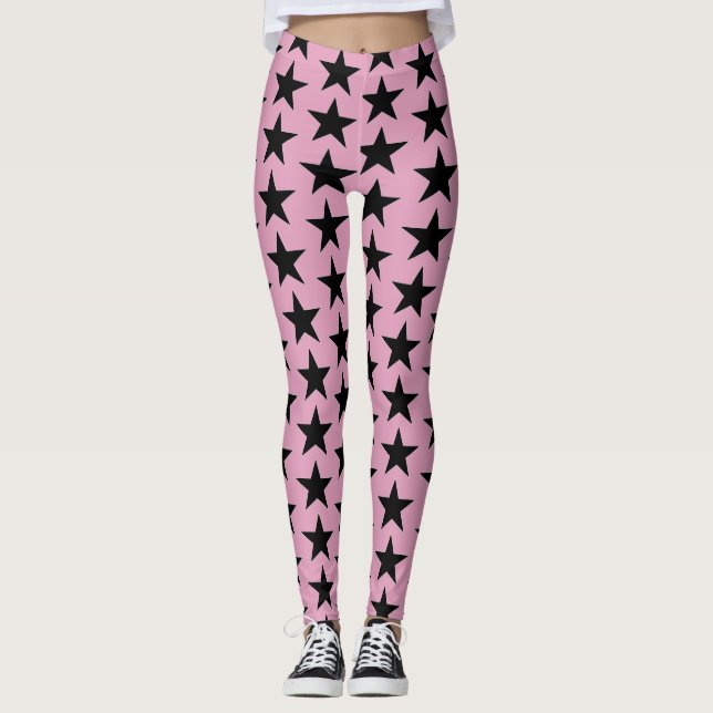 Legging Bubblegum rosa com estrelas pretas (Frente)