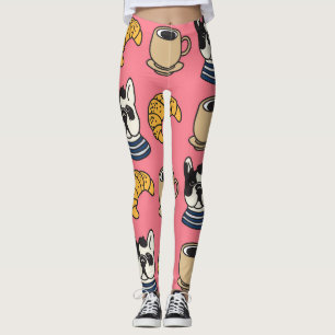 Legging Buldogue francês, café, tema croissant.