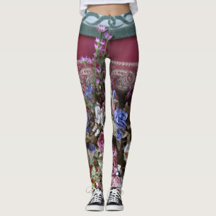 Legging Bule do vintage do chique floral com NOME